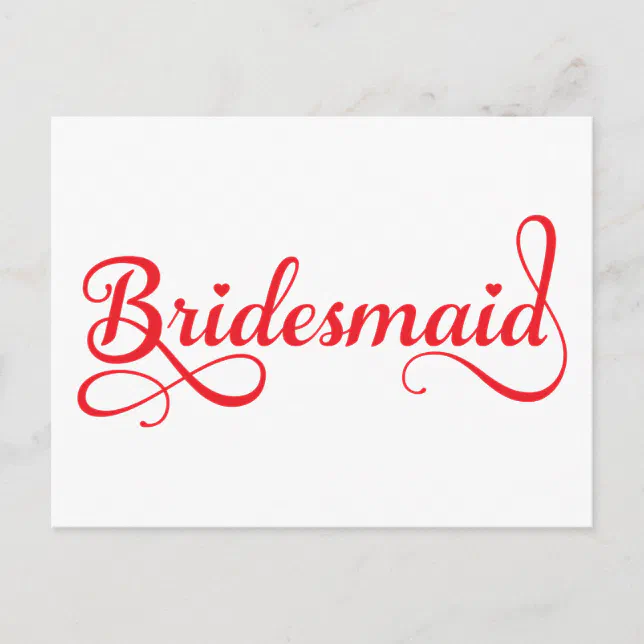 Bridesmaid, red word art text design for t-shirt postcard | Zazzle