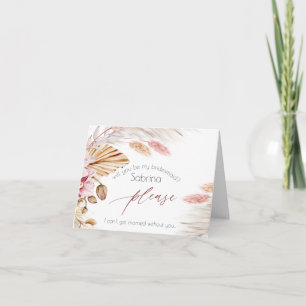 Bridesmaid Request Coastal Pink Ivory Pampas Grass Letterpress Thank You Card