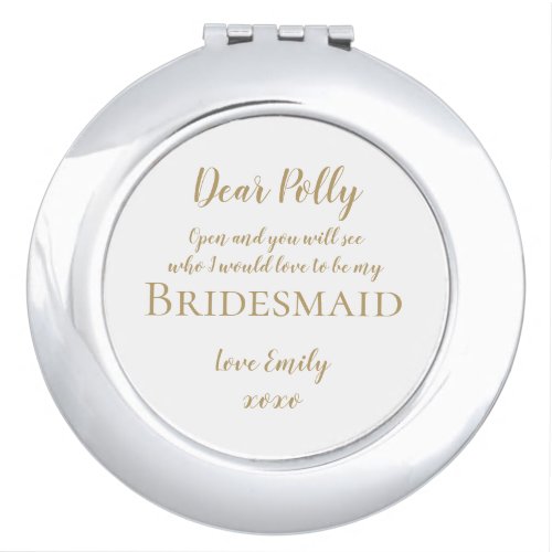 Bridesmaid request gold typography compact mirror