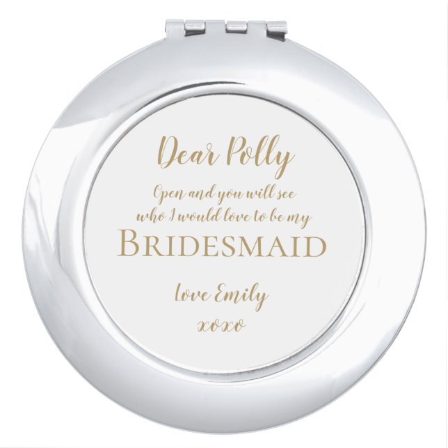 Bridesmaid request gold typography compact mirror (Front)