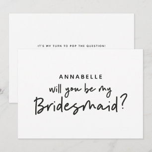 Bridesmaid request modern black white typography invitation