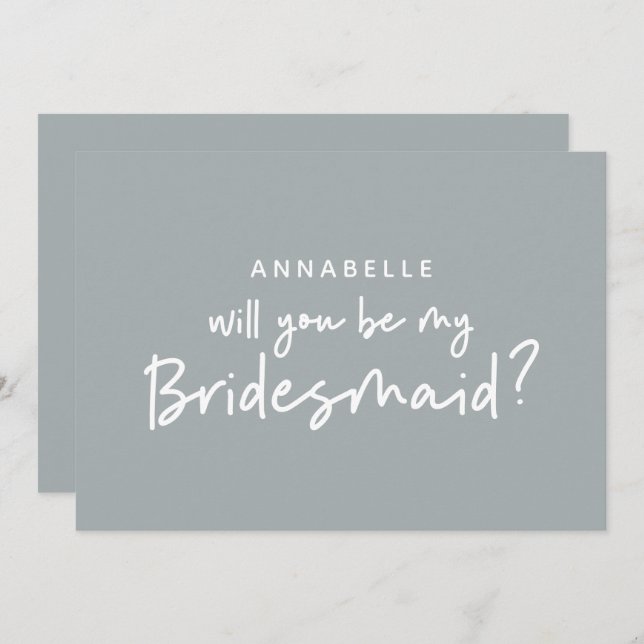 Bridesmaid request modern grey white typography invitation (Front/Back)