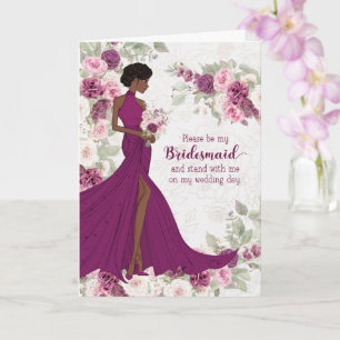 Bridesmaid Request Plum and Pink Ranunculus Card