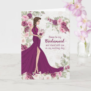 Bridesmaid Request Plum and Pink Ranunculus Card