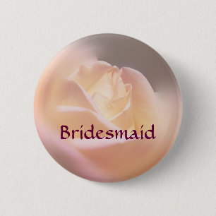Bridesmaid Rose Flower Wedding Button