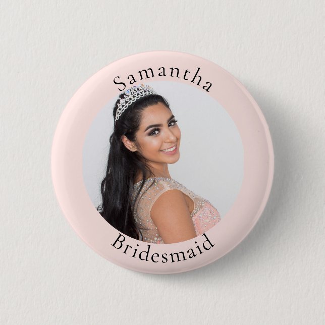 Bridesmaid rose gold blush photo name button (Front)