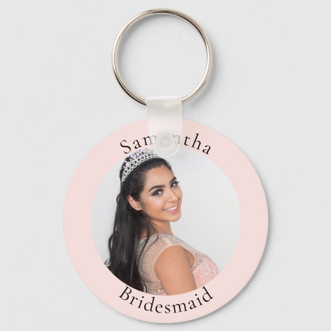 Bridesmaid rose gold blush photo name keychain (Front)