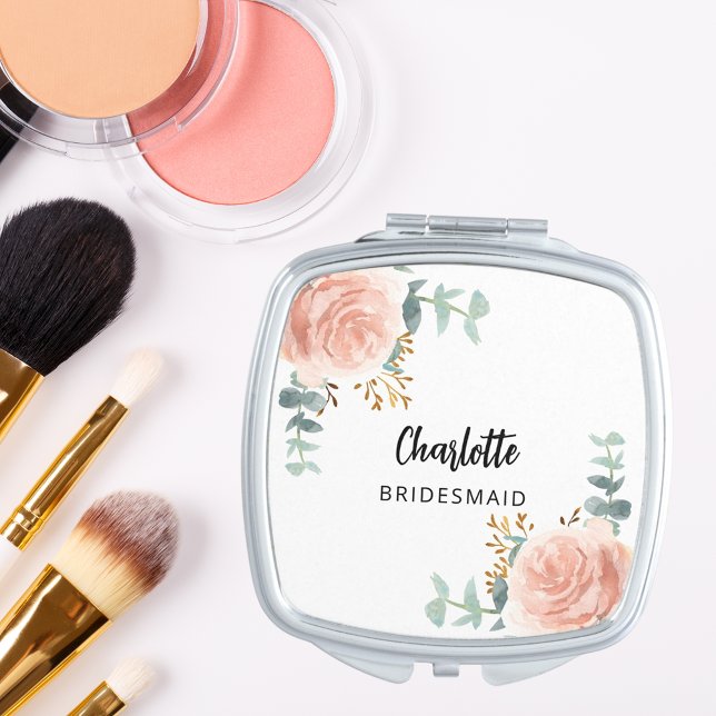 Bridesmaid rose gold florals eucalyptus greenery compact mirror (Creator Uploaded)