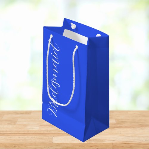 Bridesmaid Royal Blue Stylized Script Small Gift Bag