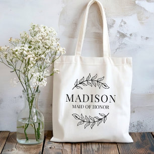 Bridesmaid Rustic Greenery Custom Maid of Honor Tote Bag