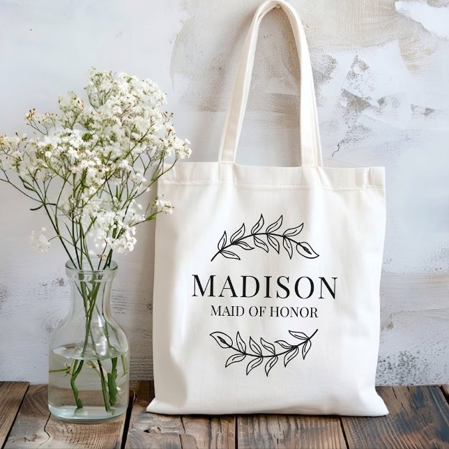 Bridesmaid | Rustic Greenery Custom Maid of Honor Tote Bag (custom name bridal tote bag, maid of honor tote bag gift, personalized bridal party tote bag gift)