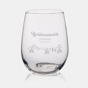 Bridesmaid Rustic Outdoor Wedding Stemless Wine Glass