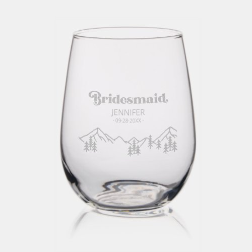 Bridesmaid Rustic Outdoor Wedding  Stemless Wine Glass