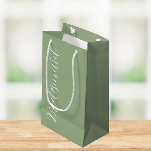 Bridesmaid Sage Green Stylized Script Small Gift Bag