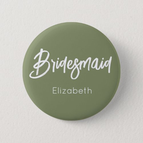 Bridesmaid Sage Green White Wedding  Button