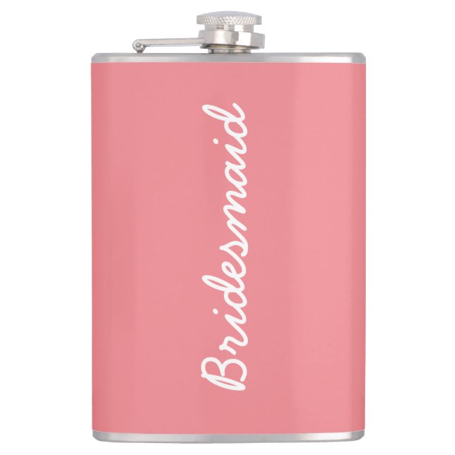 Bridesmaid Salmon Pink Wedding Bridal Gift Favor Flask (Front)
