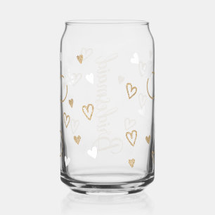 Bridesmaid Script Font in Gold Glitter With White  Can Glass