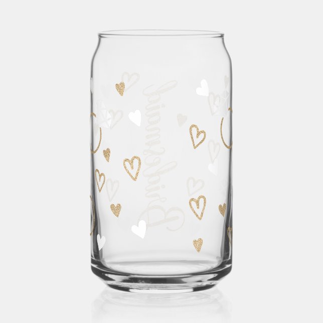 Bridesmaid Script Font in Gold Glitter With White  Can Glass (Right)
