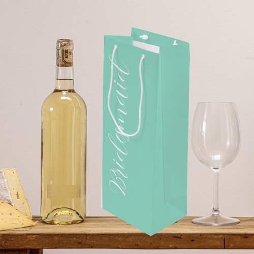 Bridesmaid Seafoam Stylized Script Wine Gift Bag