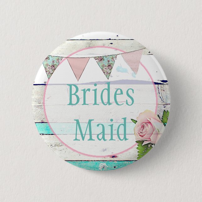 Bridesmaid Shabby Vintage Rustic Wedding Party Pin (Front)