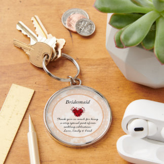 Bridesmaid Silver Peony Damask Vintage Key Chain
