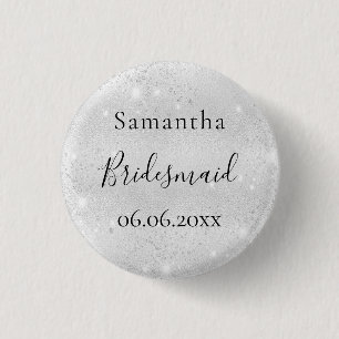 Bridesmaid silver sparkle elegant name button