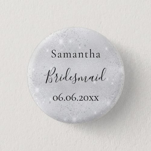 Bridesmaid silver sparkle elegant name button