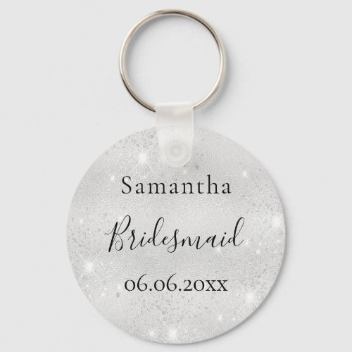 Bridesmaid silver sparkle elegant name keychain