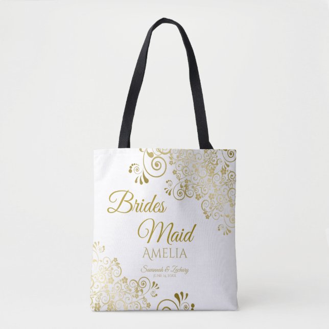 Bridesmaid Simple Elegant Wedding Tote Bag White (Front)
