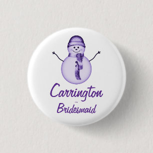 "Bridesmaid" - Snowman w/ Purple Hat & Scarf Button