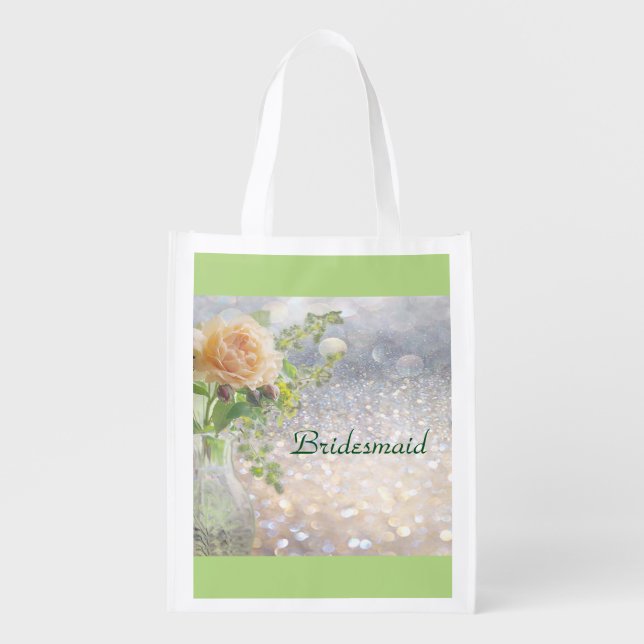 Bridesmaid Sparkle Flowers Grocery Bag (Front)