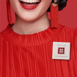 BRIDESMAID Square Double Happiness Chinese Wedding Pinback Button