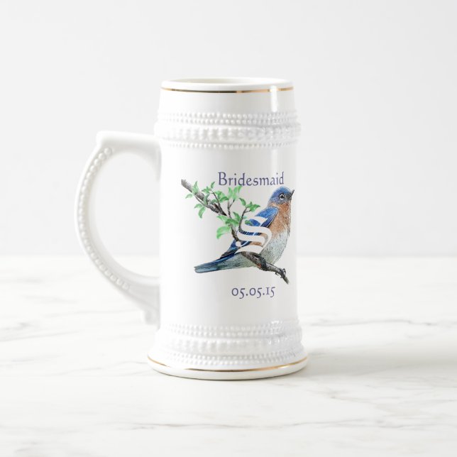Bridesmaid Stein Wedding Vintage Bluebirds (Left)