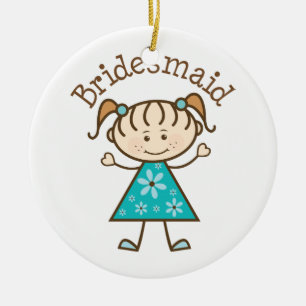 Bridesmaid Stick Girl Blue Ceramic Ornament