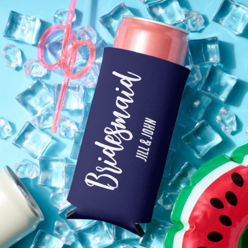 Bridesmaid Stylized Navy Blue Color Seltzer Can Cooler