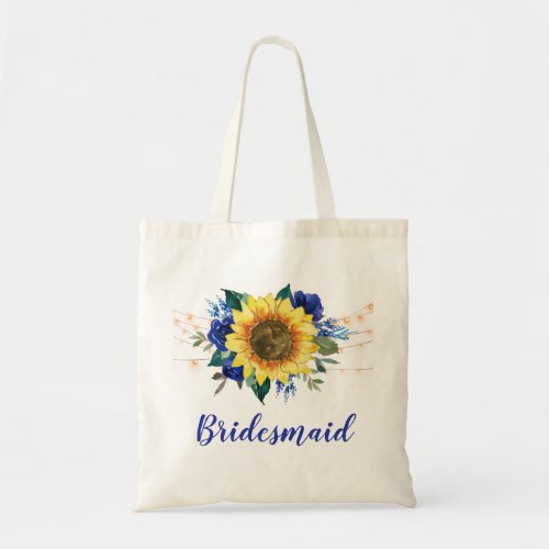 Bridesmaid Sunflower Blue Floral String Lights Tote Bag