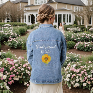 Bridesmaid Sunflower Flower Wedding Bachelorette  Denim Jacket
