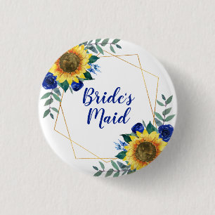 Bridesmaid Sunflower Geometric Blue Floral Button