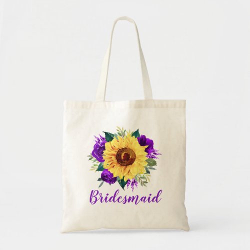 Bridesmaid Sunflower Purple Rose Floral Tote Bag