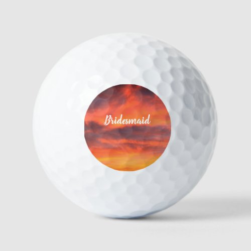 Bridesmaid Sunset Sky Orange Abstract Gift Favor  Golf Balls