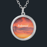 Bridesmaid Sunset Sky Orange Abstract Gift Favor  Silver Plated Necklace<br><div class="desc">Printed with abstract art of sunset sky with text template for "Bridesmaid"! This makes a beautiful gift or party favor for bridesmaids. You may change the text if you wish,  if you want to gift this to someone other than bridesmaid,  like flower girl,  mother of the bride etc.</div>