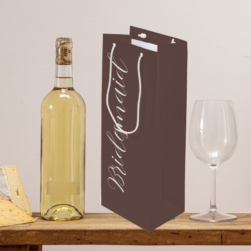 Bridesmaid Taupe Stylized Script Wine Gift Bag