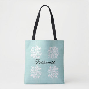 Bridesmaid Teal and White Floral Tote Bag