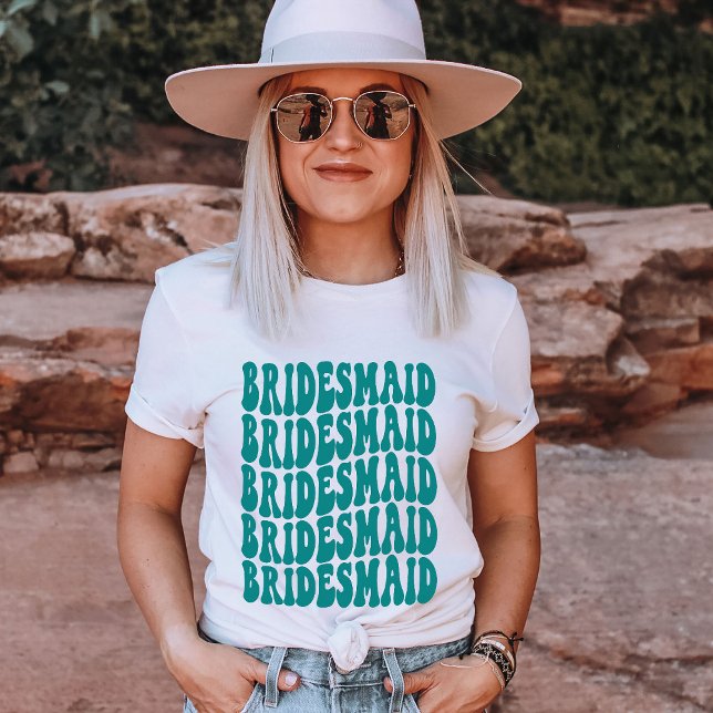 Bridesmaid Teal Personalized Matching Bridal Party T-Shirt (Creator Uploaded)