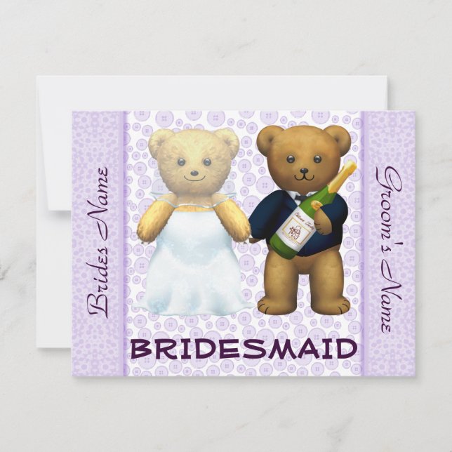 Bridesmaid - Teddy Bears lilac Wedding Invite (Front)