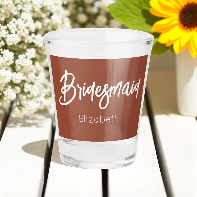 Bridesmaid Terracotta Brown White Wedding   Shot Glass (Creator Uploaded)