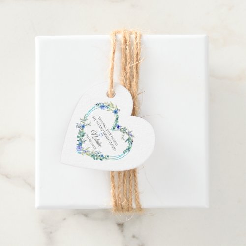 Bridesmaid Thank You Floral Heart Garland in Blue Favor Tags