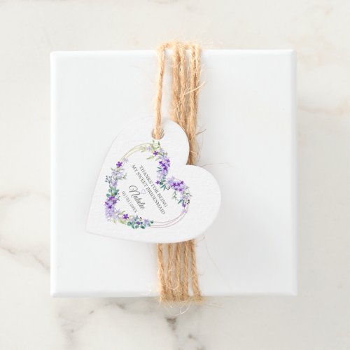 Bridesmaid Thank You Floral Heart Garland Purple Favor Tags