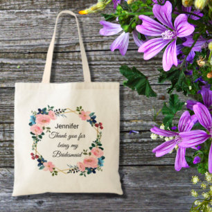 bridesmaid thank you floral wreath chic wedding tote bag