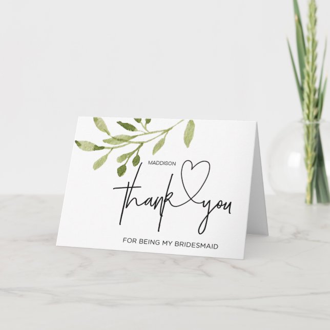 Bridesmaid Thank You Gift Bridal Party Greenery Card (Front)